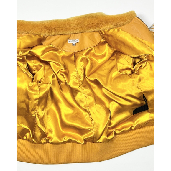 Samantha Sipos Shearling Bomber Jacket Collared Full Zip Pockets Size XS Yellow - Picture 10 of 16